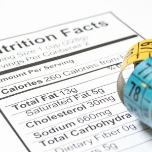 Nutrition facts label with a weight loss measuring tape next to it